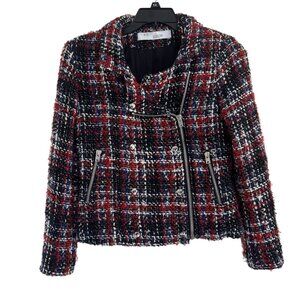 IRO Sloane Women's Tweed Moto Plaid Multicolor Jacket Size 40 IT (US Small)